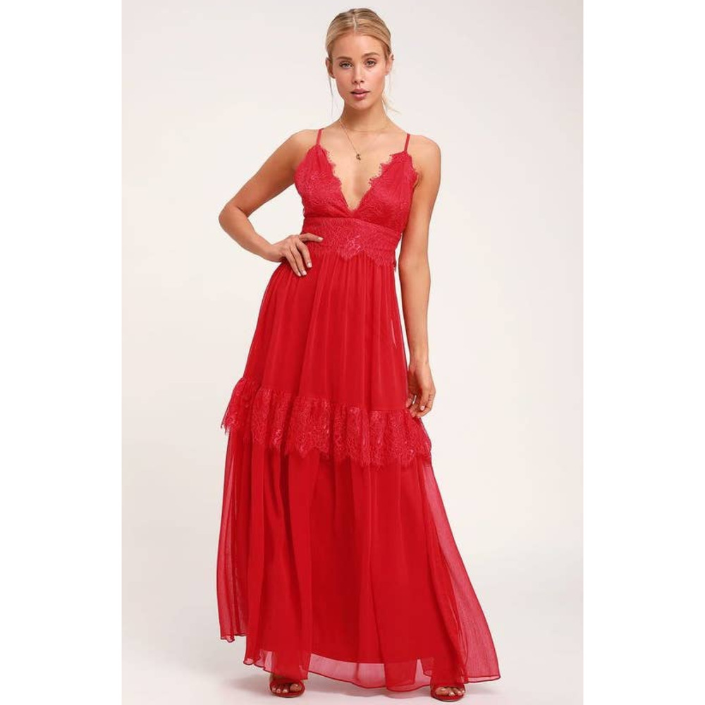Lulus dress Dream About Me Red Lace Maxi